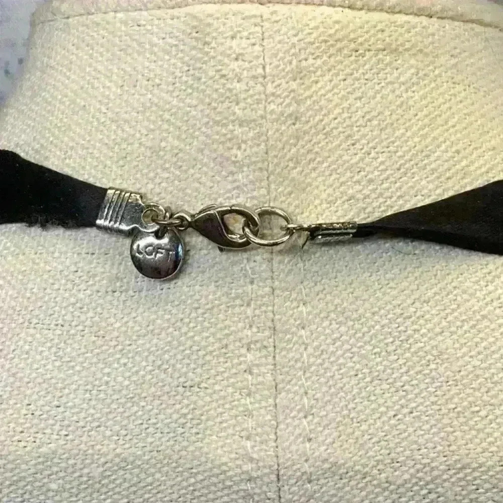 Loft Ribbon Necklace with Glass Faceted Beads Blue Grey Green Smoky - Picture 3 of 3